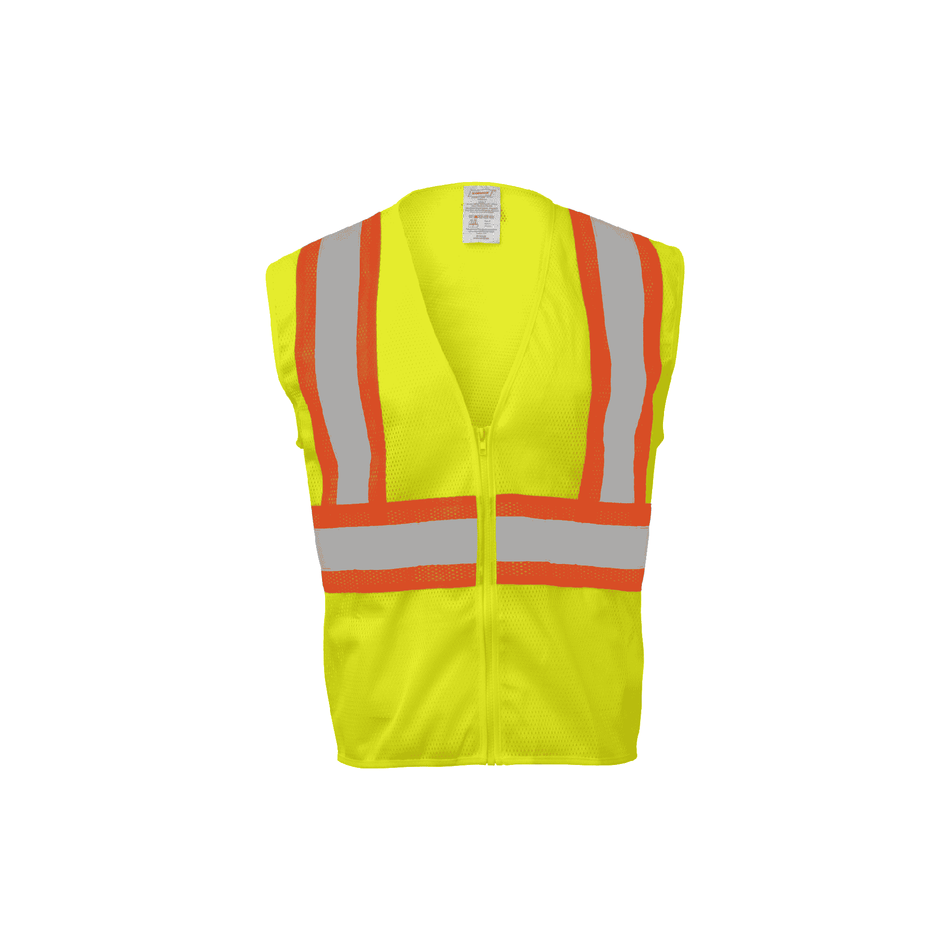 Class 2 Lime and Orange Safety Vest with Zipper Closure