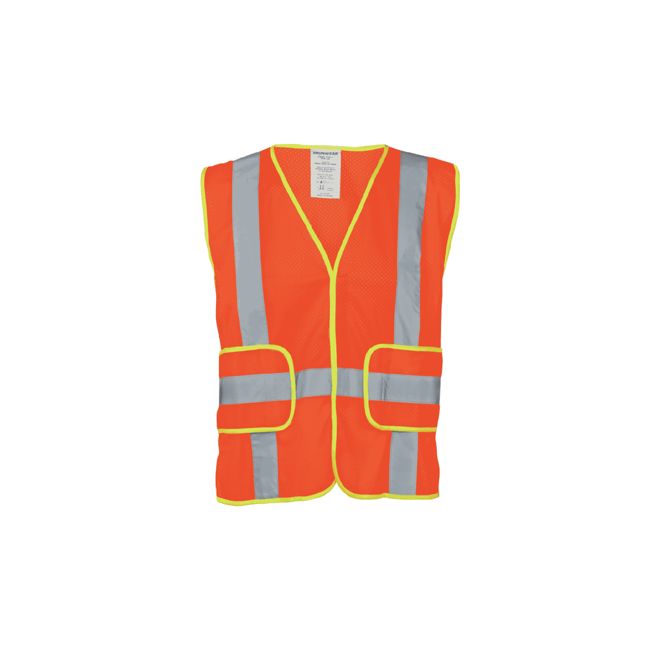 Class 2 Orange Polyester Mesh Safety Vest with Hook and Loop Closure