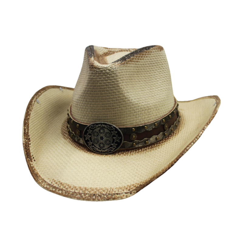 Vintage Western Straw Cowboy Hat with Concho