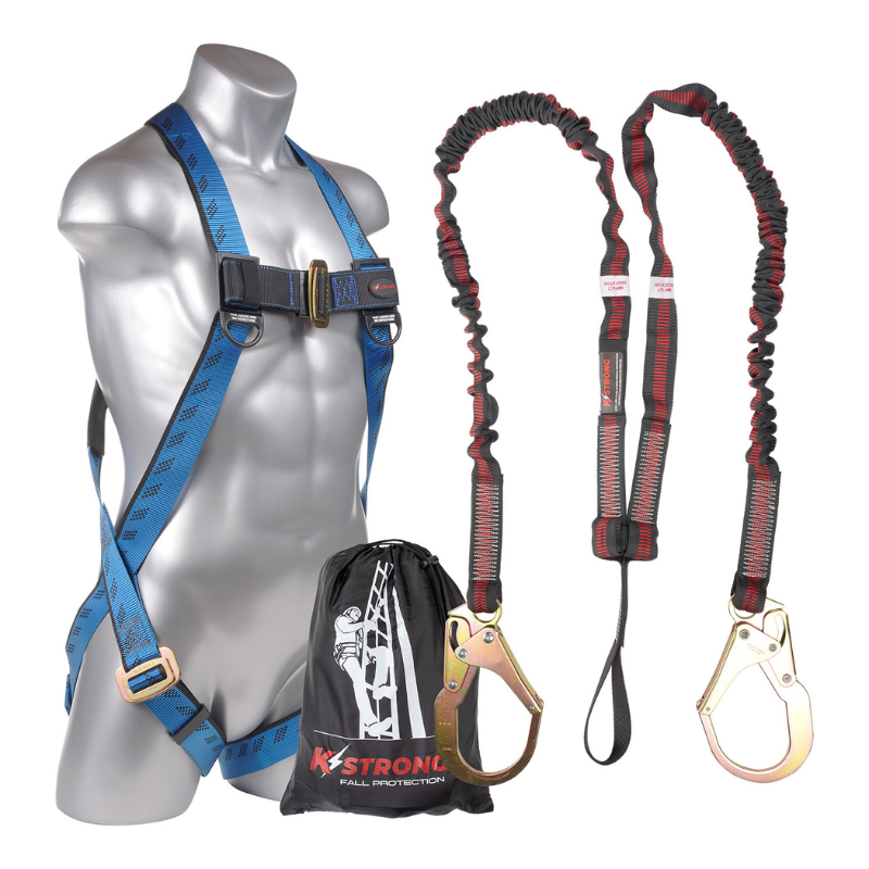 Essential 3-Point Full Body Harness, Dorsal D-Ring, MB Legs with 6′ Internal Design SAL with One Loop and Two Rebar Hooks , S-L Harness