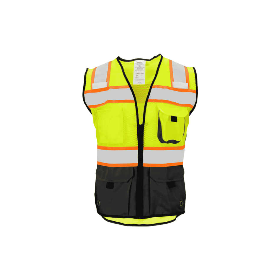 Class 2 Lime Safety Vest with Black Bottom (8 Pockets)