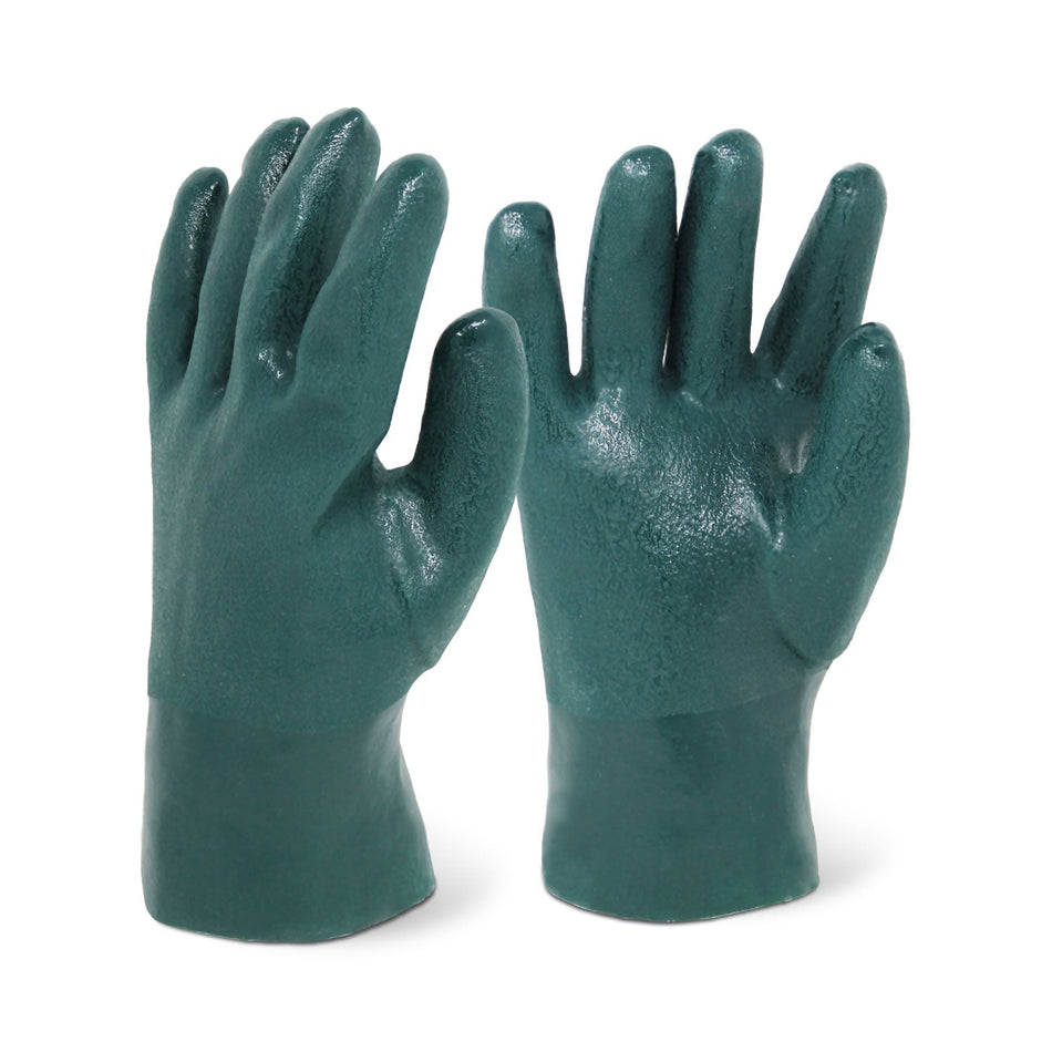 Single Pair - 10" Sandy Finish Green PVC Supported Gloves