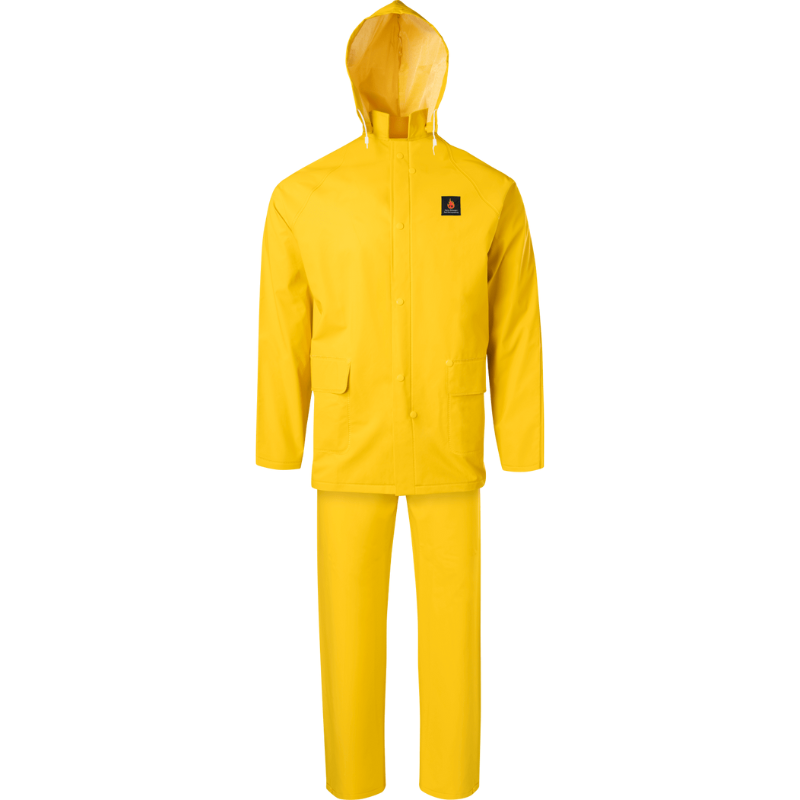 Flame Retardant 3 Piece PVC/Polyester Rainsuit (Yellow)