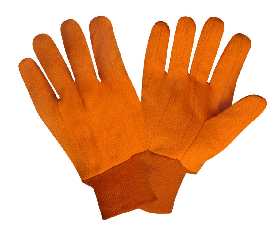 12 Pairs - Hi-Vis Orange Double Palm Canvas Gloves