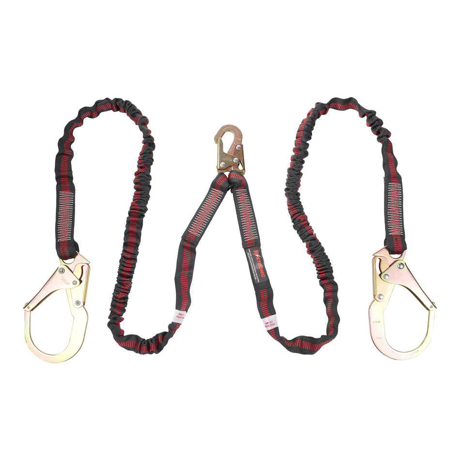 6 ft. Twin leg 100% tie-off Internal design shock absorbing lanyard with snap hook and rebar hooks (ANSI)