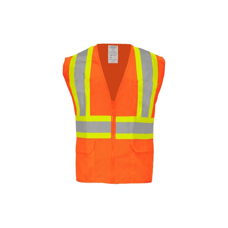 Class 2 Orange Zipper Front Closure Vest with Two Tone Tape
