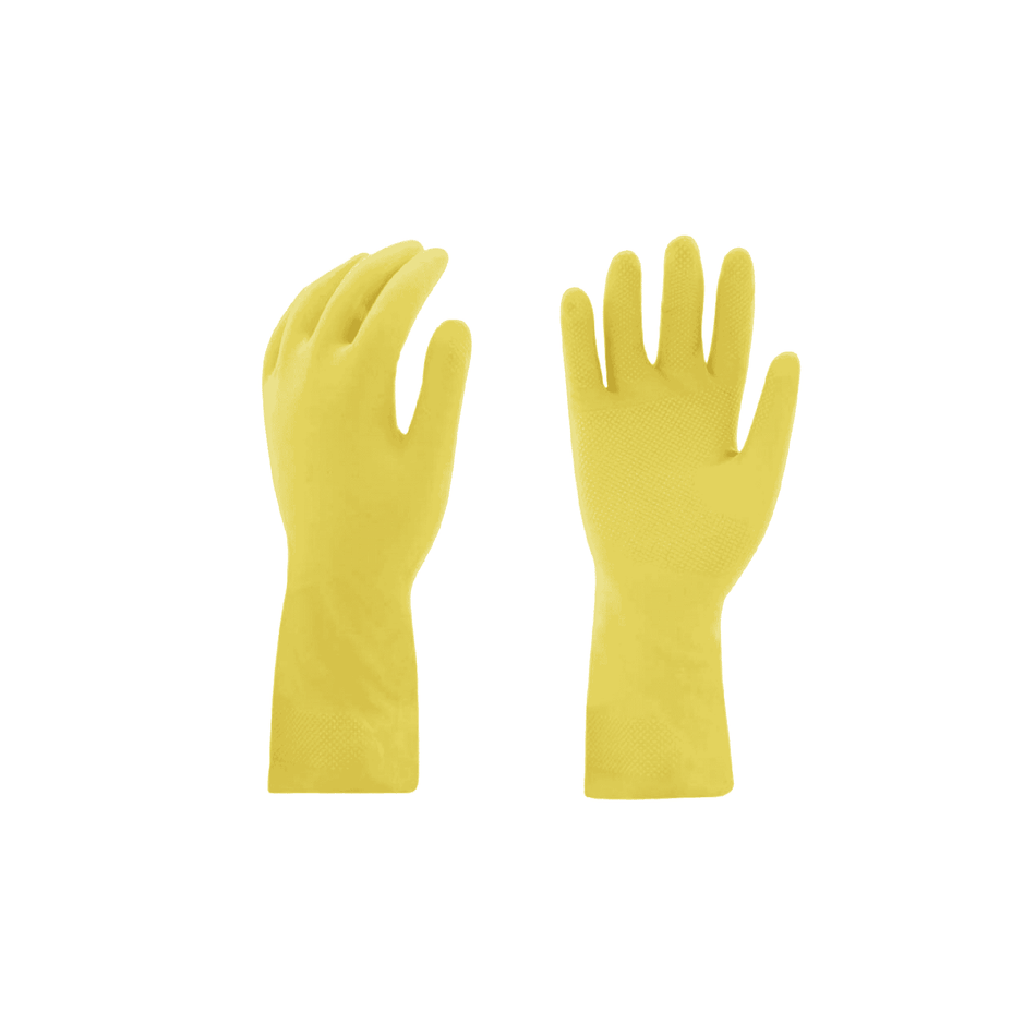 Latex Rubber Gloves – Yellow 18 mil Flock Lined with Embossed Grip and Pinked Cuff
