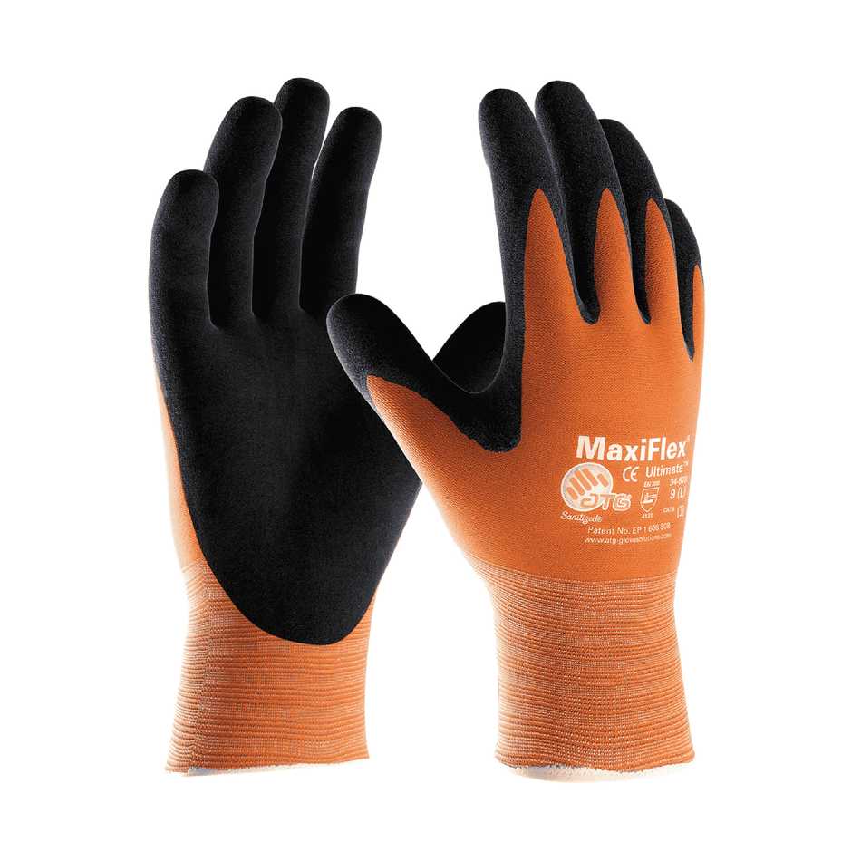 12 Pairs - MaxiFlex Gloves – 34-8014 Hi-Vis Nitrile Coated Touchscreen Work Gloves