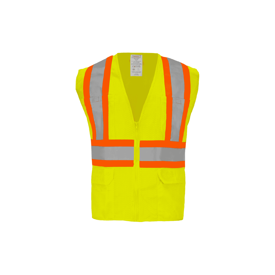 Class 2 Lime Zipper Front Closure Vest with Two Tone Tape