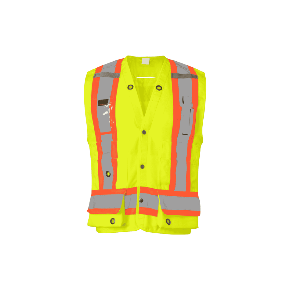 Class 2 Multi-Pocket Lime Safety Vest with Snap Front
