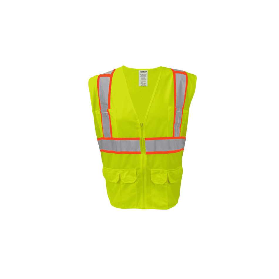 Class 2 Lime Surveyor Safety Vest with Fabric Front and Mesh Back