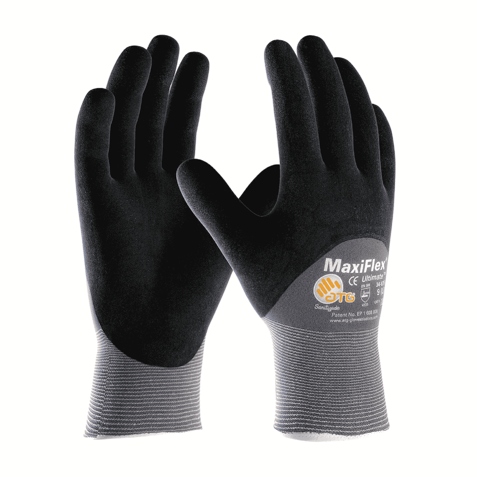 12 Pairs - MaxiFlex 34-875 Ultimate Glove – Nitrile Coated Touchscreen Work Gloves with Knuckle Coating and 360° Breathability