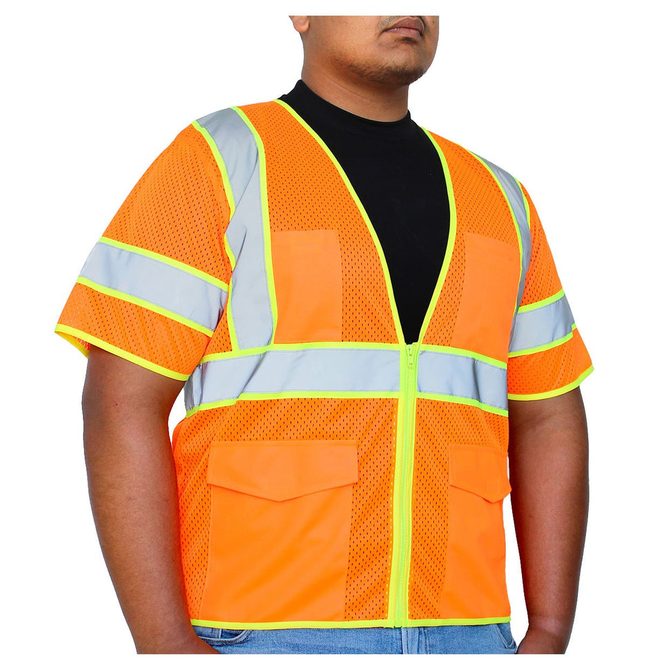 Class 3 Mesh Reflective Vest w/Sleeves (Multi-Pockets)